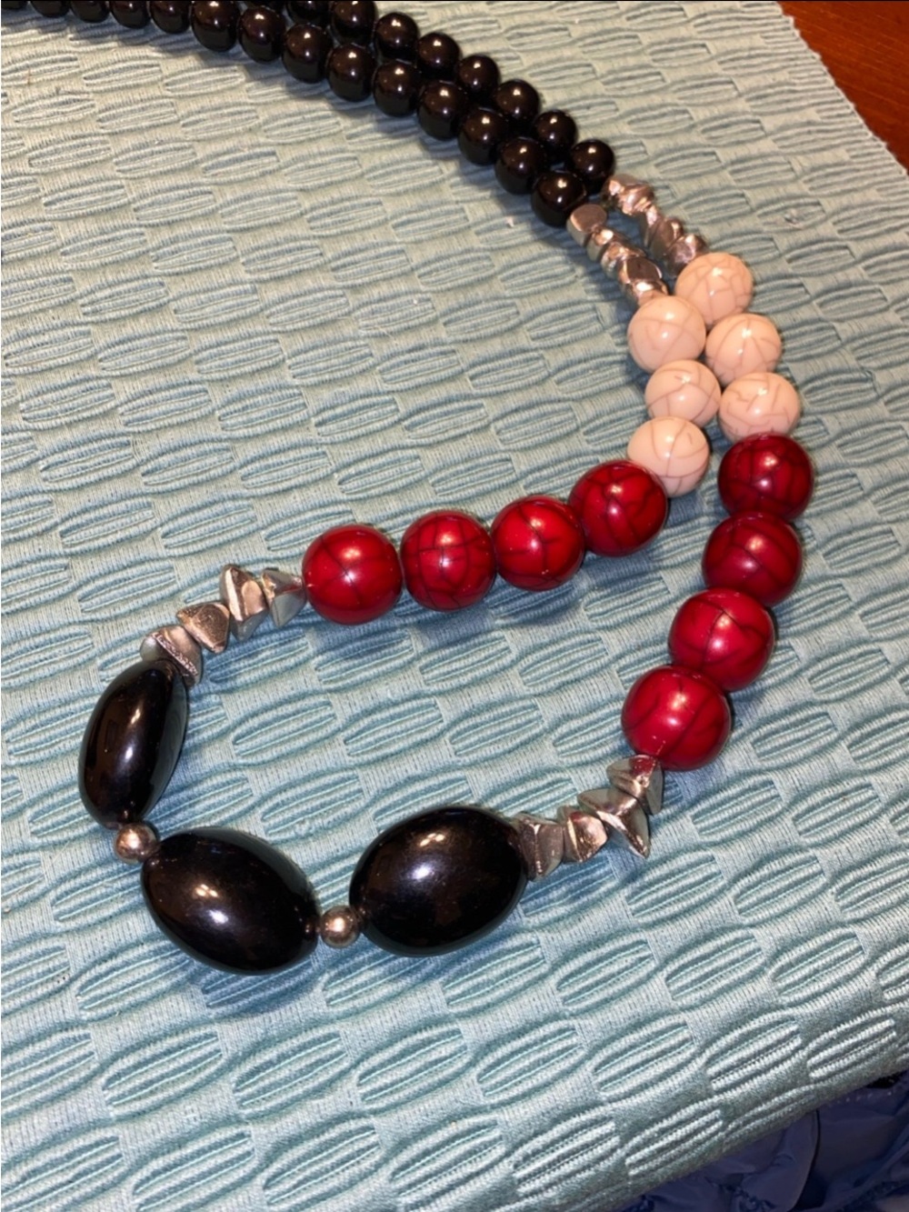 Red, Black and Cream Bead Statement Necklace